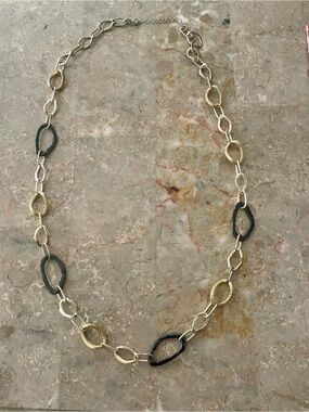 Two-Tone Gold & Black Link Necklace - Women Jewelry